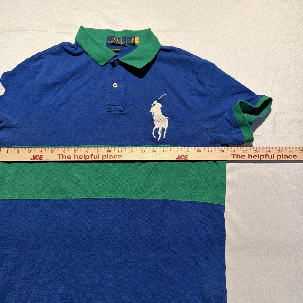 Polo Ralph Lauren Golf Shirt Mens‎ Large Blue Green Custom Slim Fit Big Pony #3